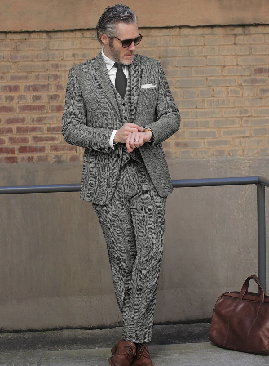 Naples Wide Herringbone Gray Tweed Suit - Image 2