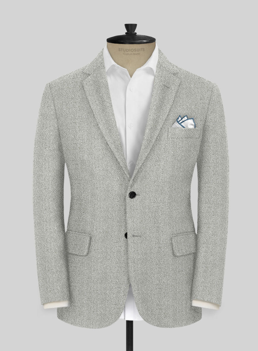 Naples Wide Herringbone Light Gray Tweed Jacket - Image 3