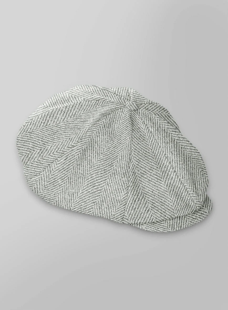 Naples Wide Herringbone Light Gray Tweed Newsboy Cap - Image 3