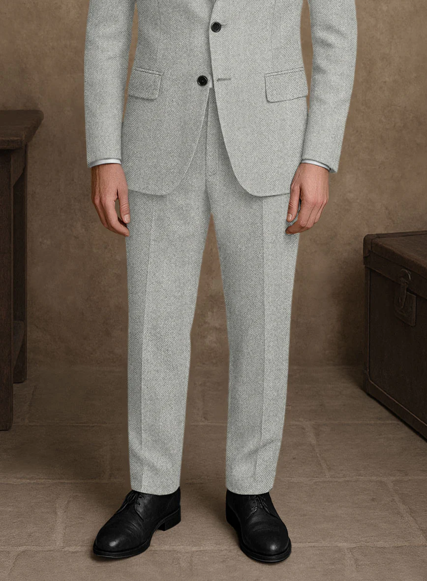 Naples Wide Herringbone Light Gray Tweed Pants - Image 2