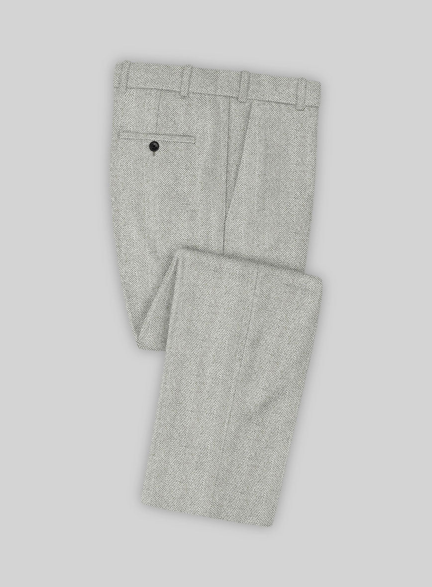 Naples Wide Herringbone Light Gray Tweed Pants - Image 3
