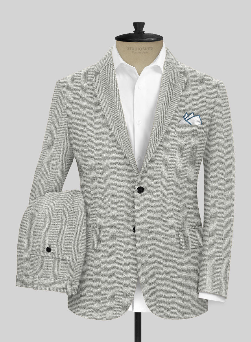 Naples Wide Herringbone Light Gray Tweed Suit - Image 2