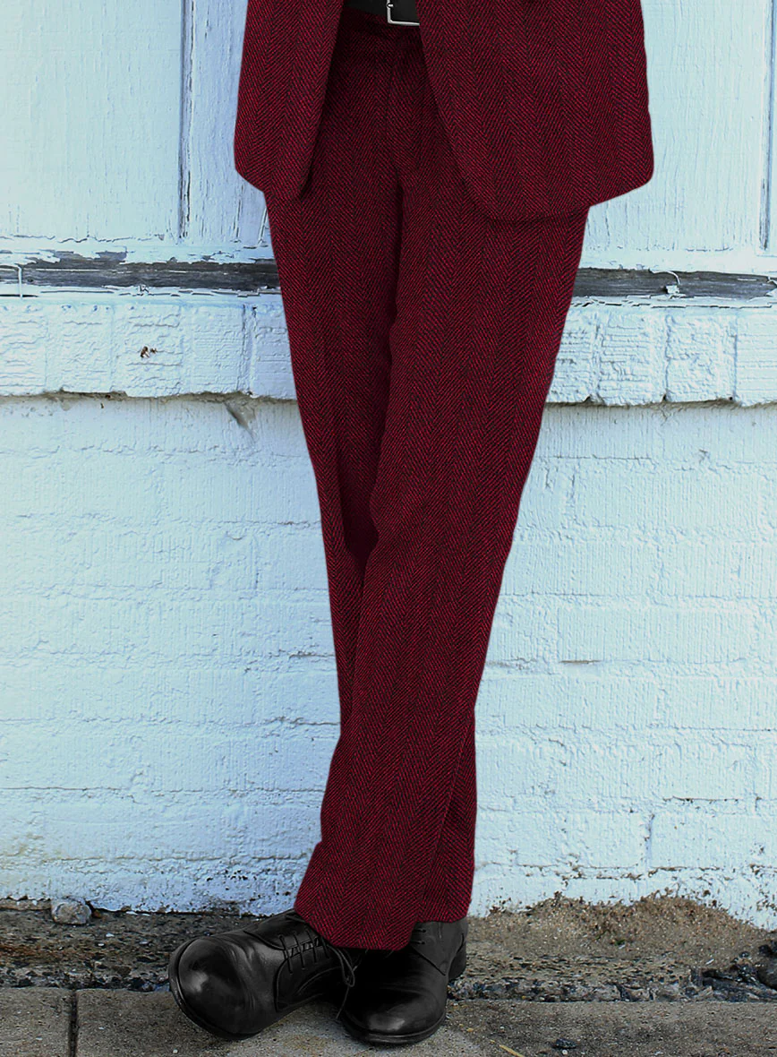 Naples Wide Herringbone Mahogany Tweed Pants - Image 2