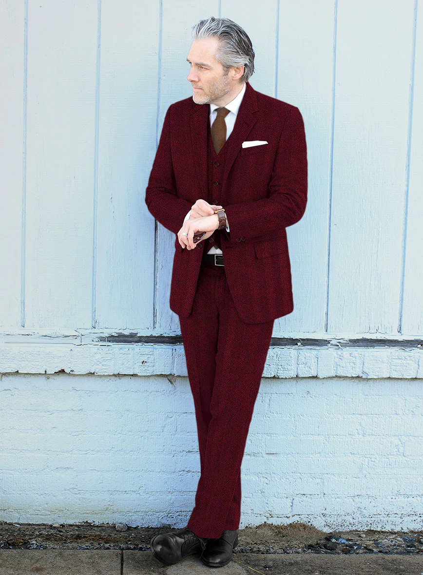 Naples Wide Herringbone Mahogany Tweed Suit - Image 2