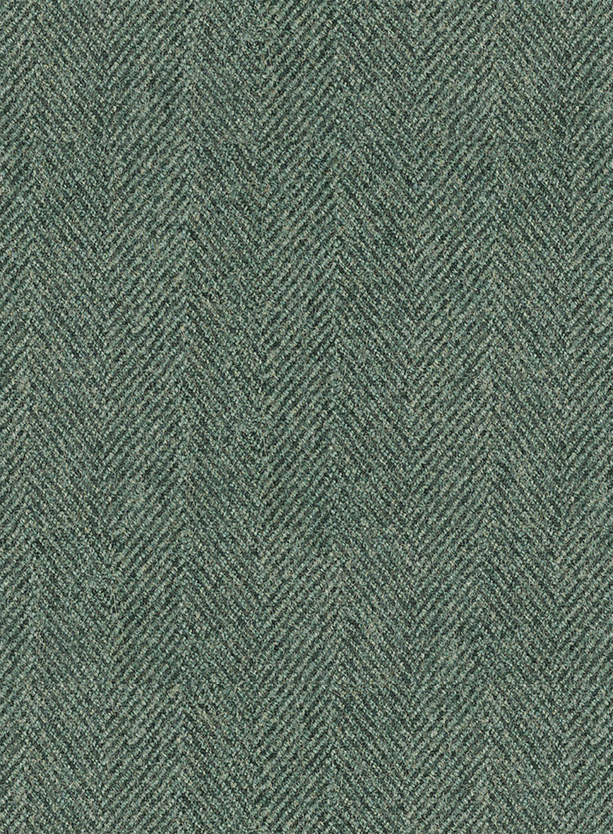 Naples Wide Herringbone Sage Green Tweed Pea Coat - Image 3