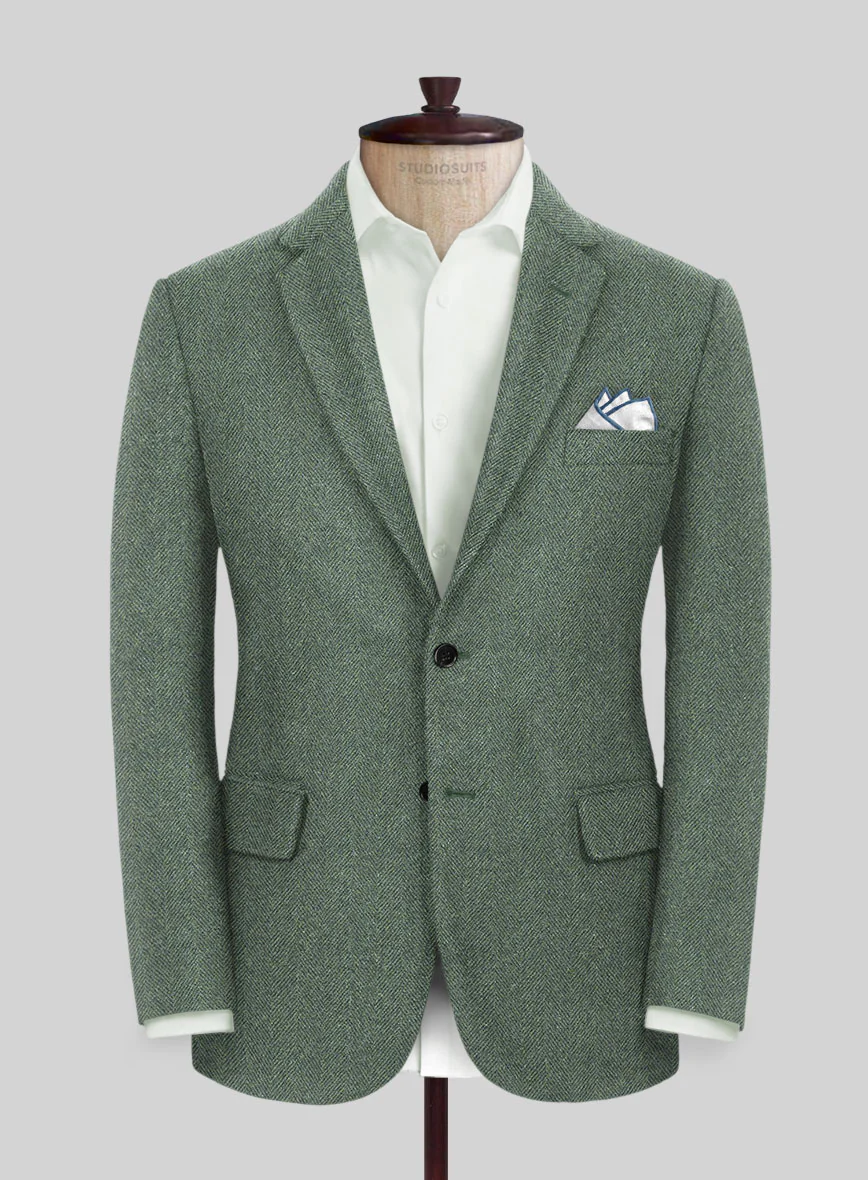 Naples Wide Herringbone Sage Green Tweed Suit - Image 3