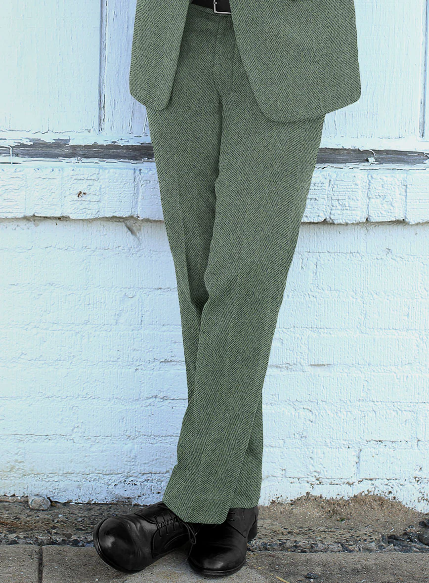Naples Wide Herringbone Sage Green Tweed Suit - Image 4