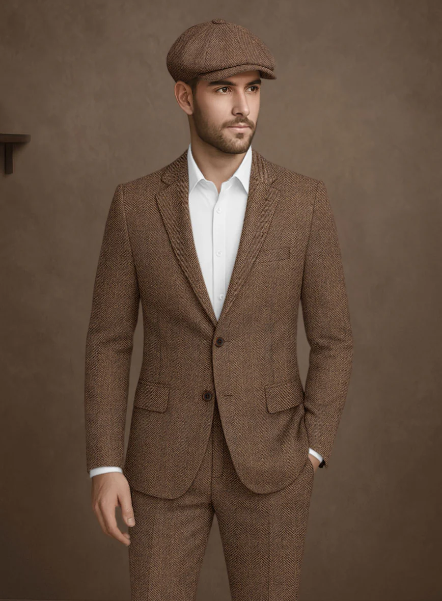 Naples Wide Herringbone Tan Tweed Jacket - Image 2