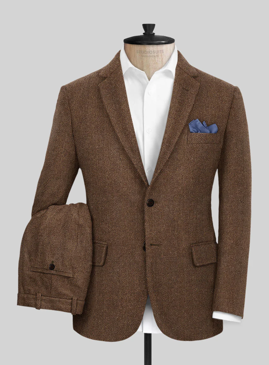 Naples Wide Herringbone Tan Tweed Suit - Image 2