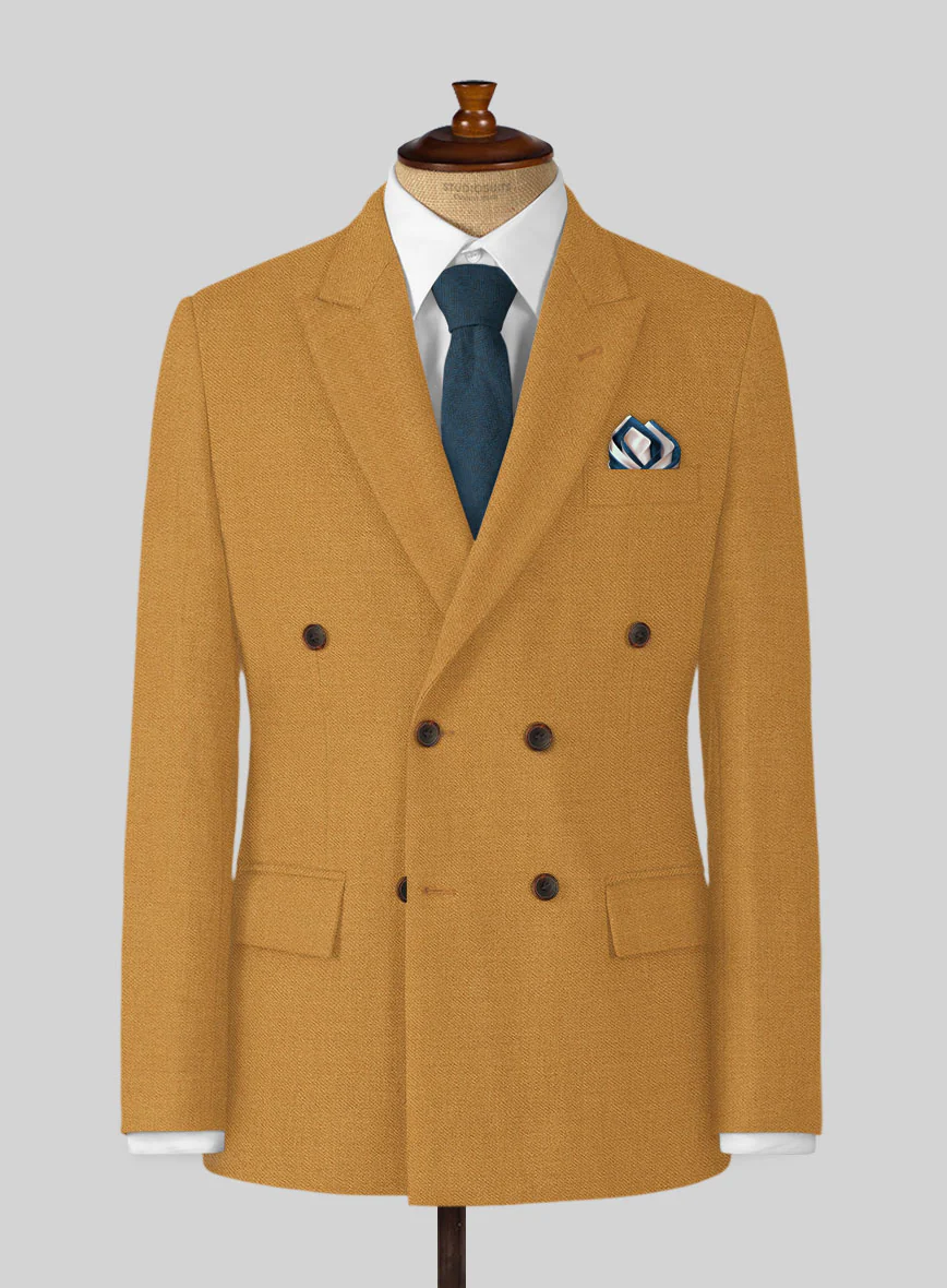 Naples Yellow Tweed Double Breasted Jacket - Image 3