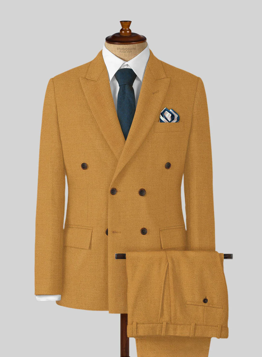 Naples Yellow Tweed Double Breasted Suit - Image 2