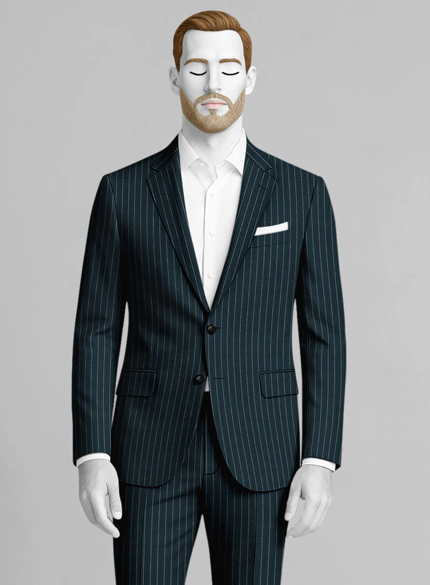 Napolean Argio Stripe Prussian Blue Wool Suit - Image 3