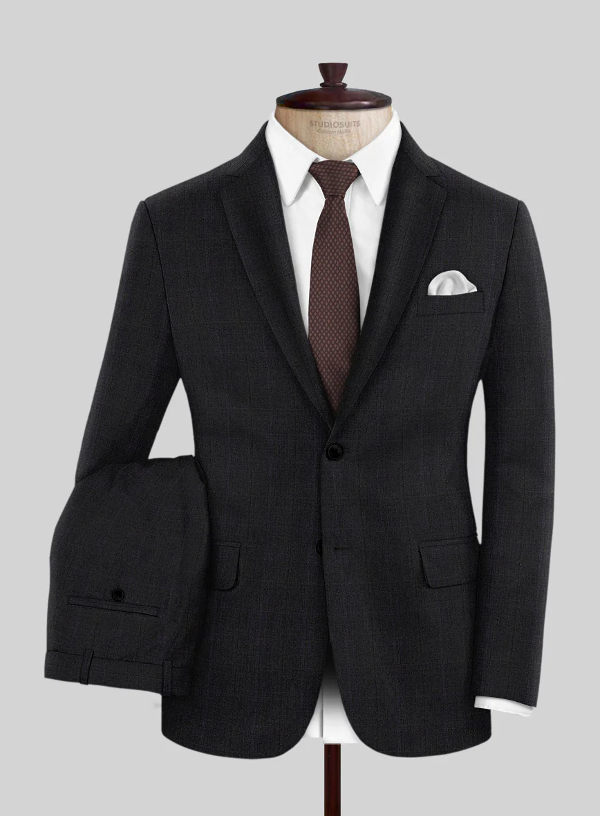 Napolean Artici Windowpane Charcoal Wool Suit - Image 2