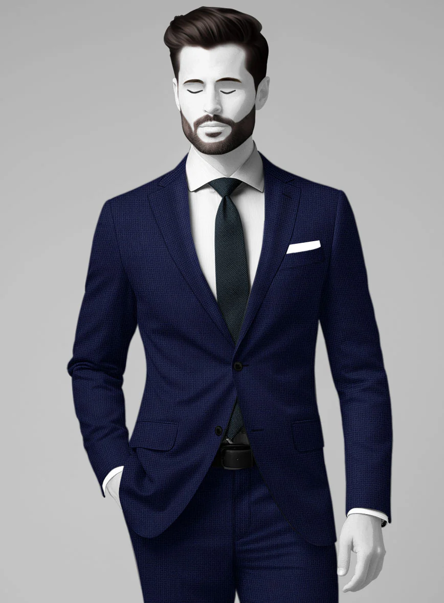 Napolean Basket Weave Blue Wool Suit - Image 4