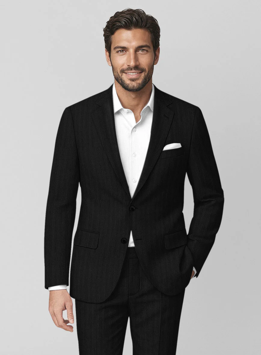 Napolean Black Herringbone Wool Jacket - Image 2