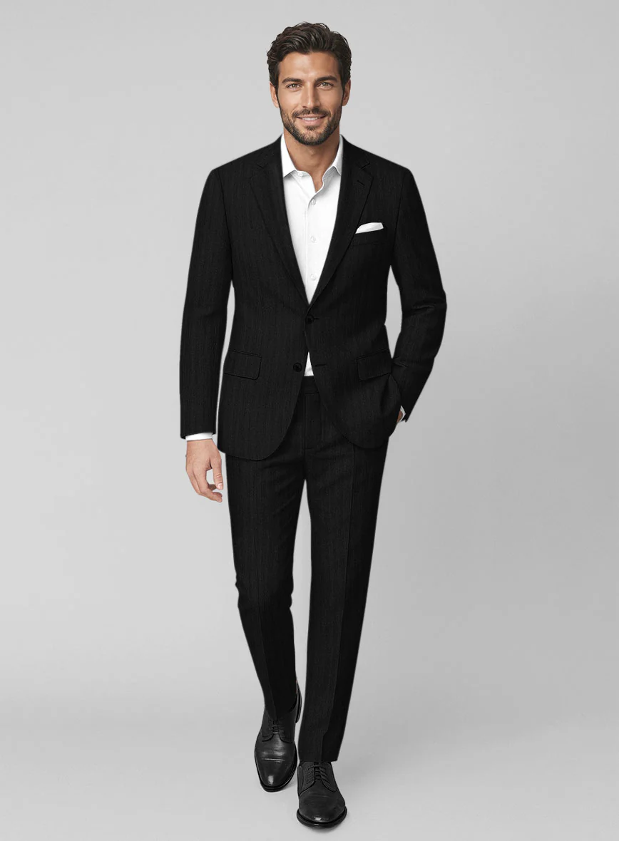 Napolean Black Herringbone Wool Suit - Image 6