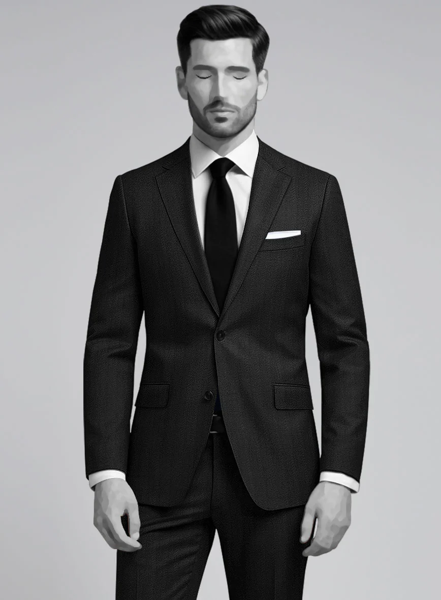 Napolean Curve Black Herringbone Wool Jacket - Image 2