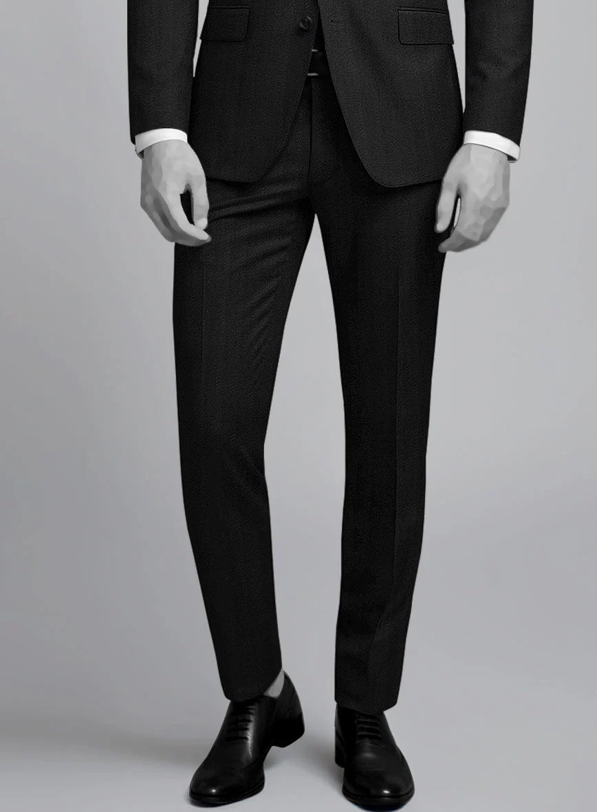 Napolean Curve Black Herringbone Wool Pants - Image 2