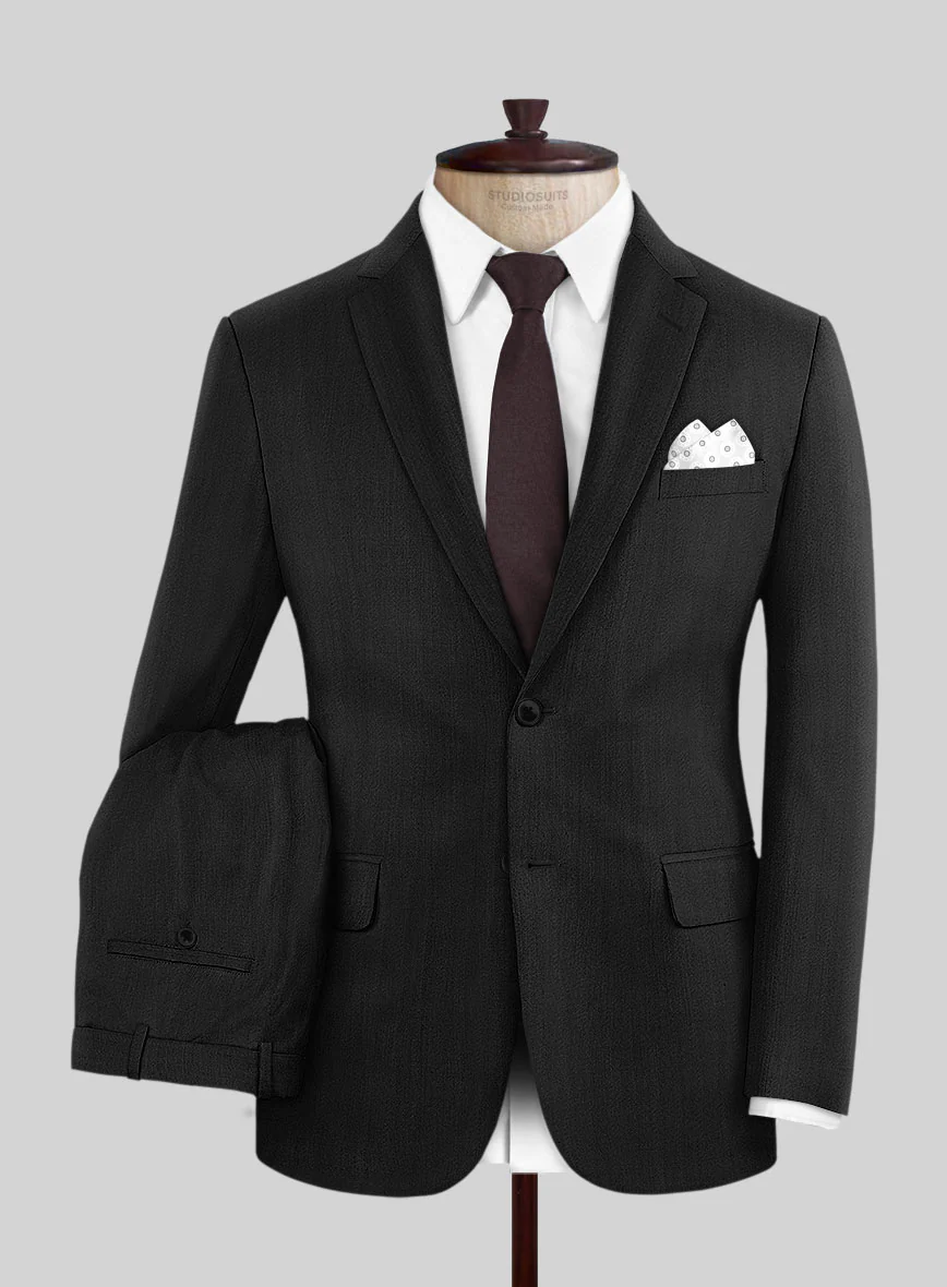 Napolean Curve Black Herringbone Wool Suit - Image 2