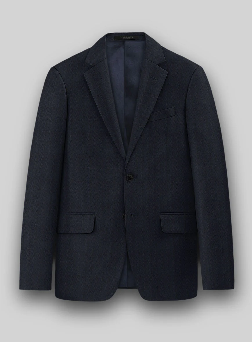 Napolean Curve Blue Herringbone Wool Suit - Image 3