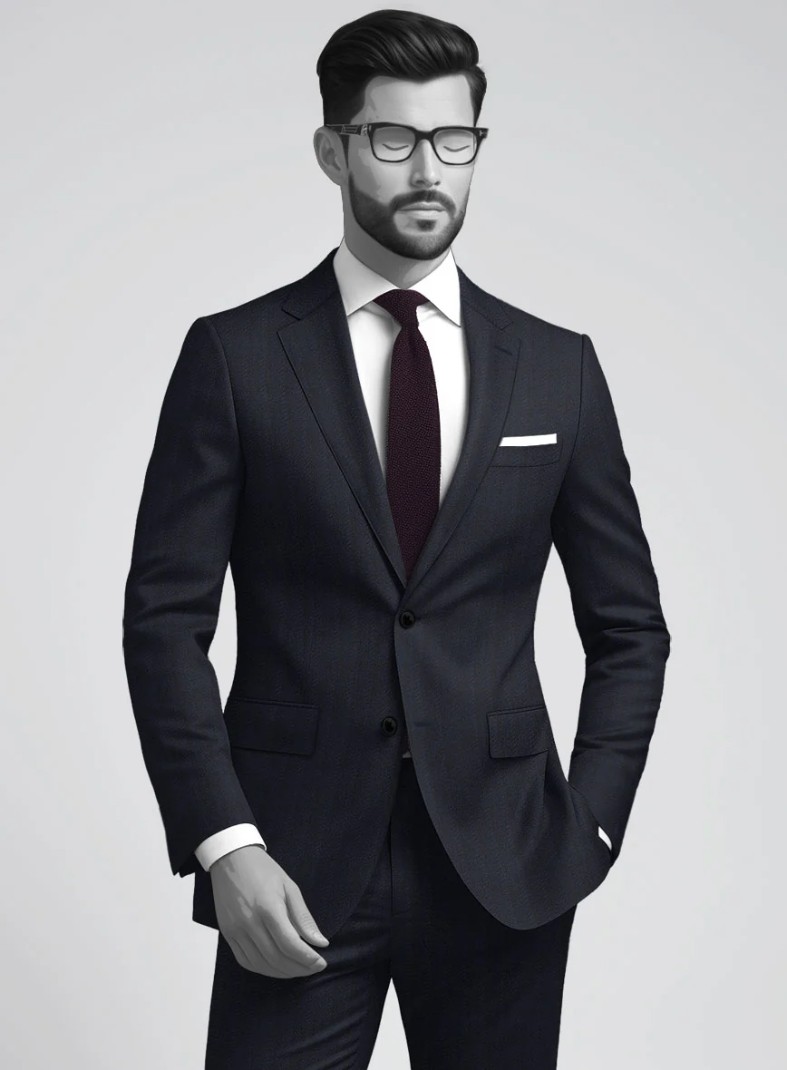 Napolean Curve Blue Herringbone Wool Suit - Image 4