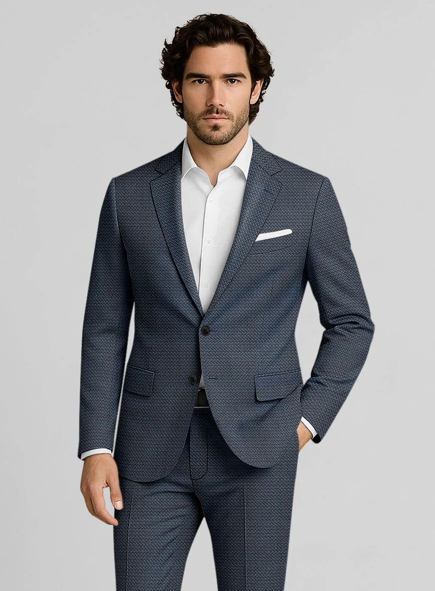 Napolean Dalmoro Chevron Weave Blue Wool Suit - Image 3