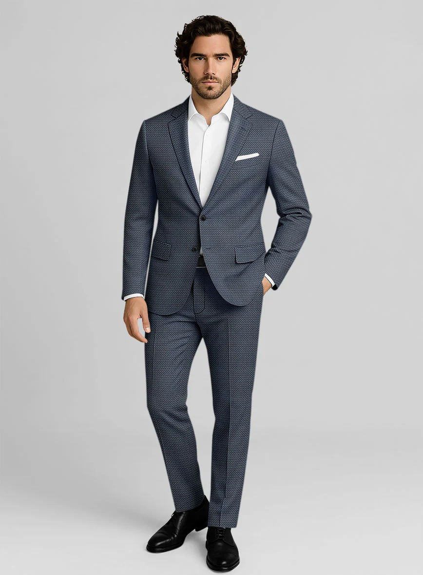 Napolean Dalmoro Chevron Weave Blue Wool Suit - Image 6