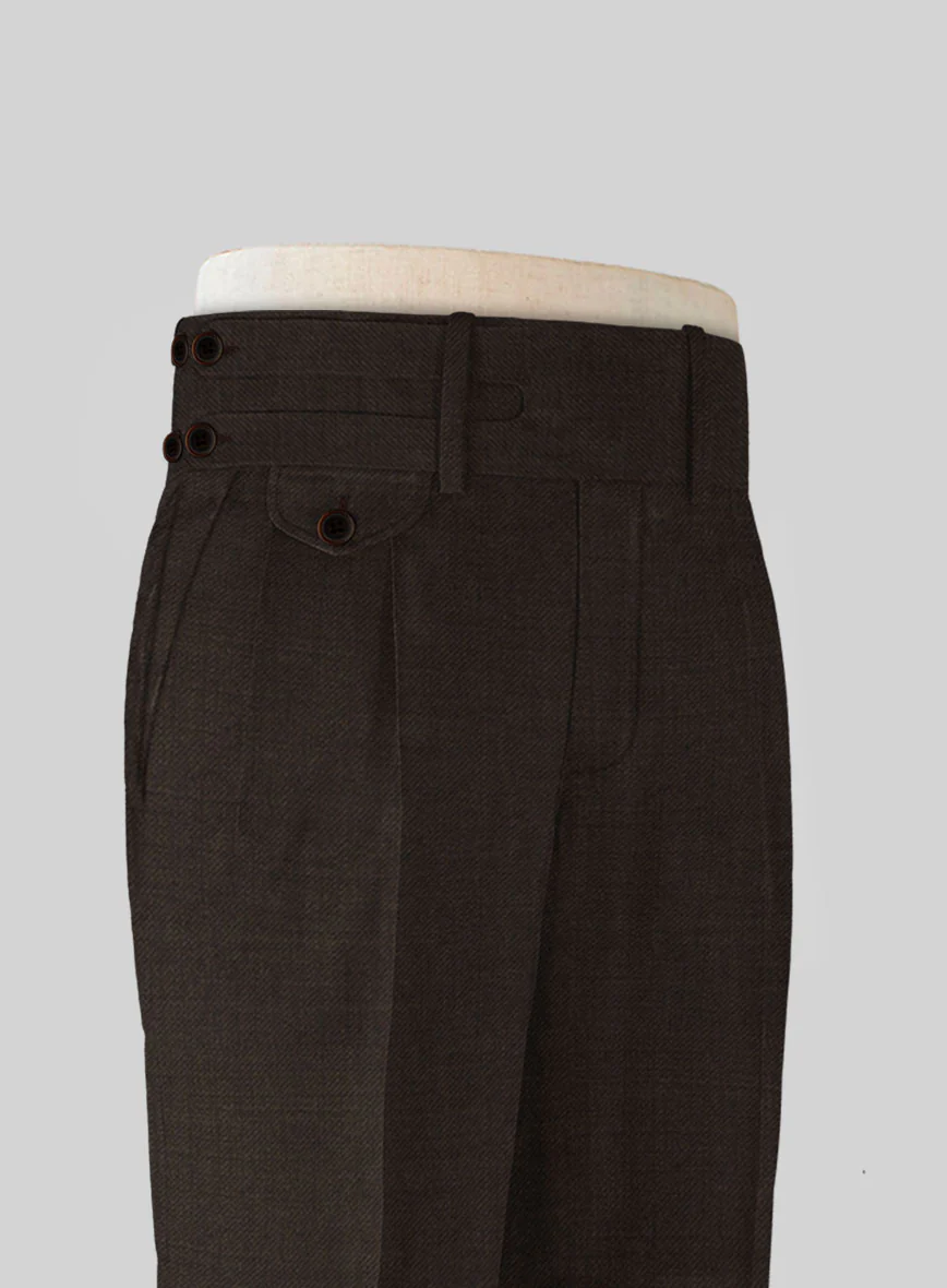 Napolean Dark Brown Double Gurkha Wool Trousers - Image 5