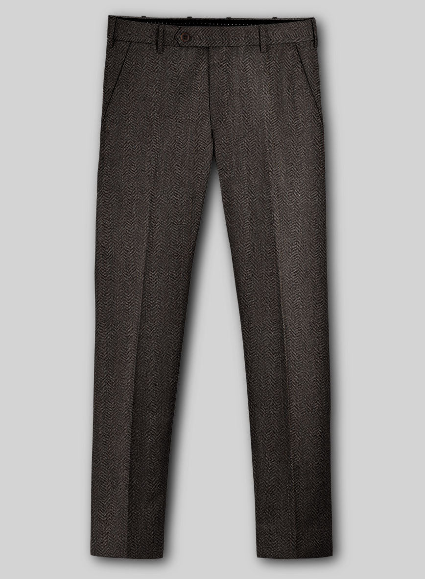 Napolean Dark Brown Herringbone Wool Pants - Image 2