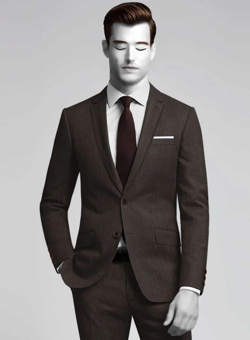 Napolean Dark Brown Herringbone Wool Suit - Image 3