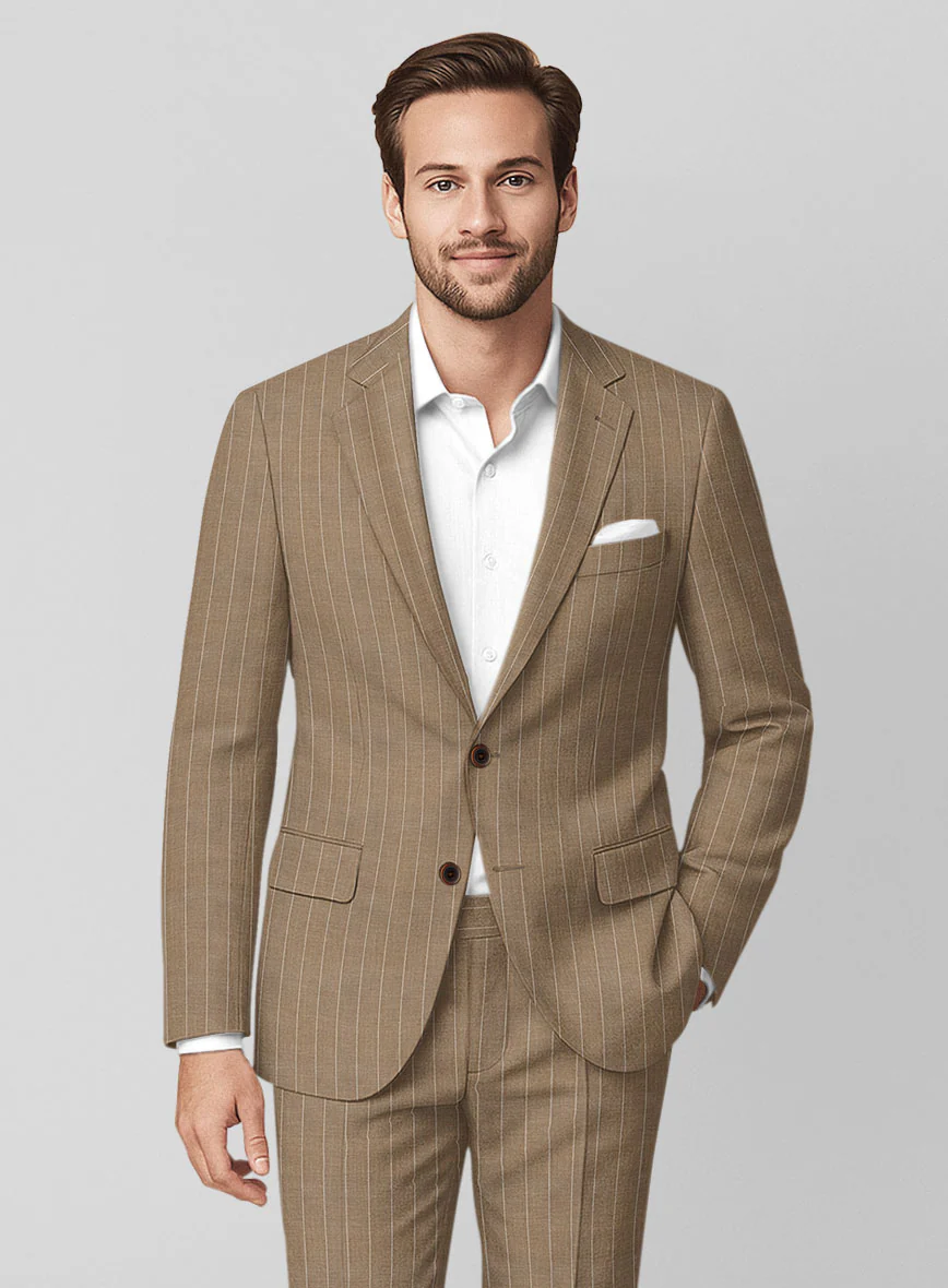 Napolean Derossi Stripe Beige Wool Suit - Image 4