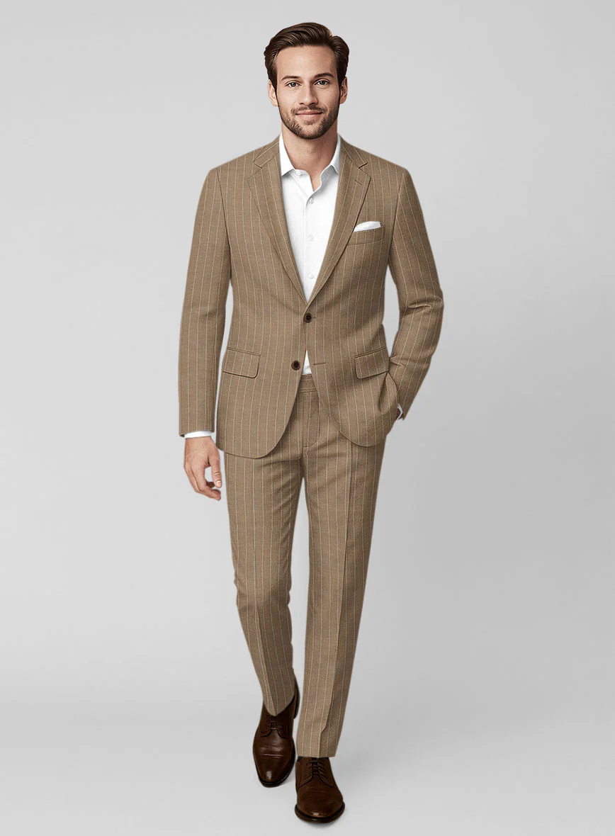 Napolean Derossi Stripe Beige Wool Suit - Image 6