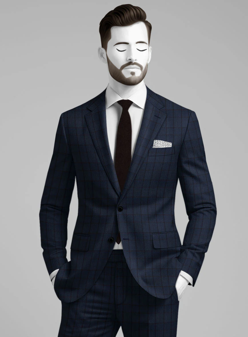 Napolean Elodio Check Royal Blue Wool Suit - Image 2