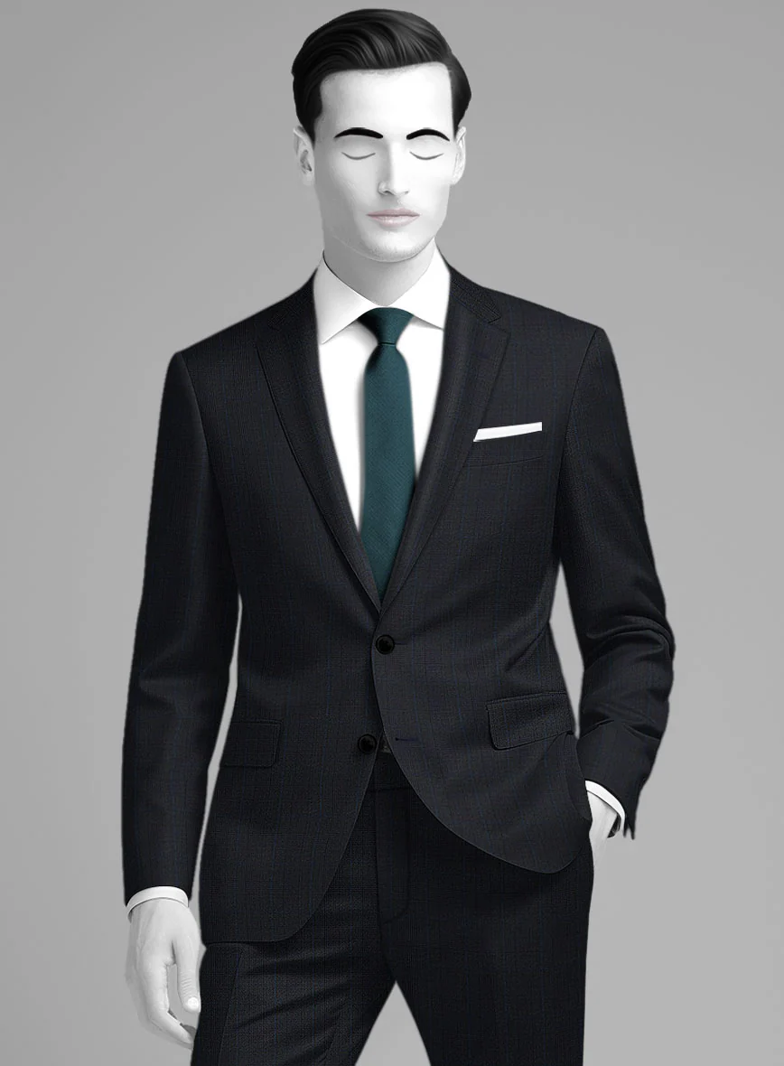 Napolean Esso Tartan Blue Wool Suit - Image 3