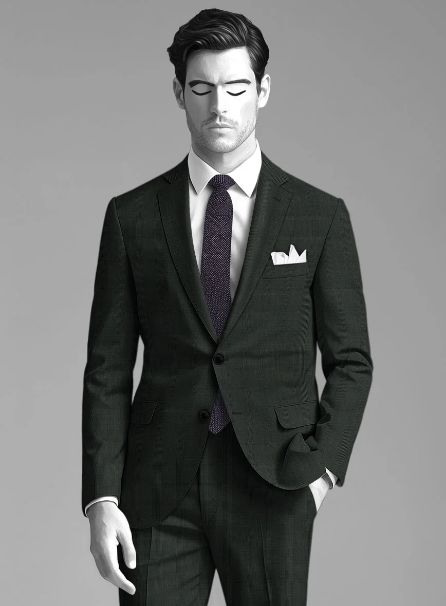 Napolean Esso Tartan Olive Wool Suit - Image 5