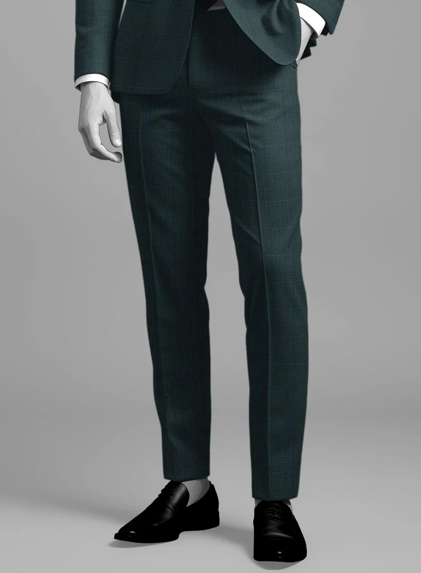 Napolean Esso Tartan Teal Blue Wool Pants - Image 2