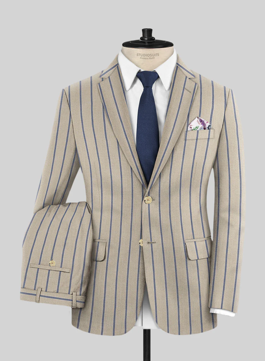 Napolean Etziar Stripe Beige Wool Suit - Image 2
