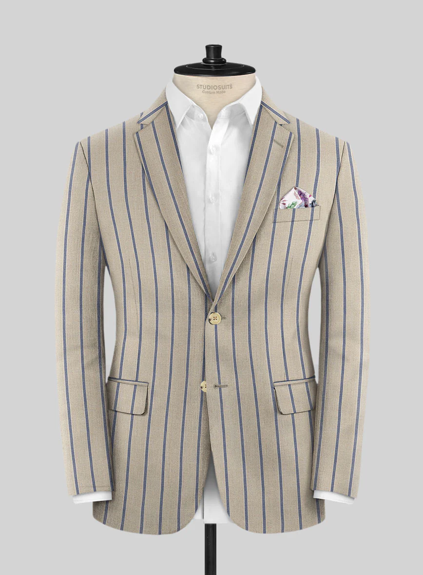 Napolean Etziar Stripe Beige Wool Suit - Image 3