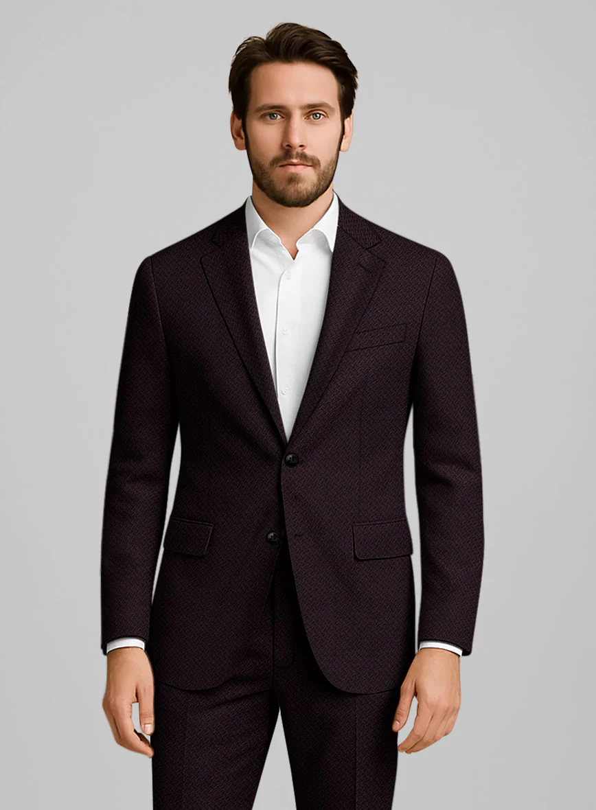 Napolean Faliero Diamond Weave Wine Wool Suit - Image 3