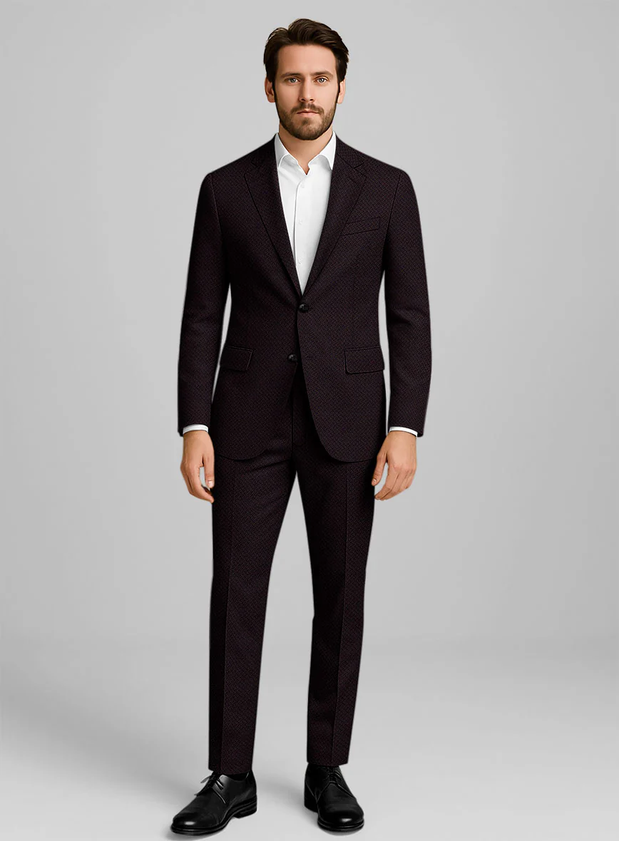Napolean Faliero Diamond Weave Wine Wool Suit - Image 6