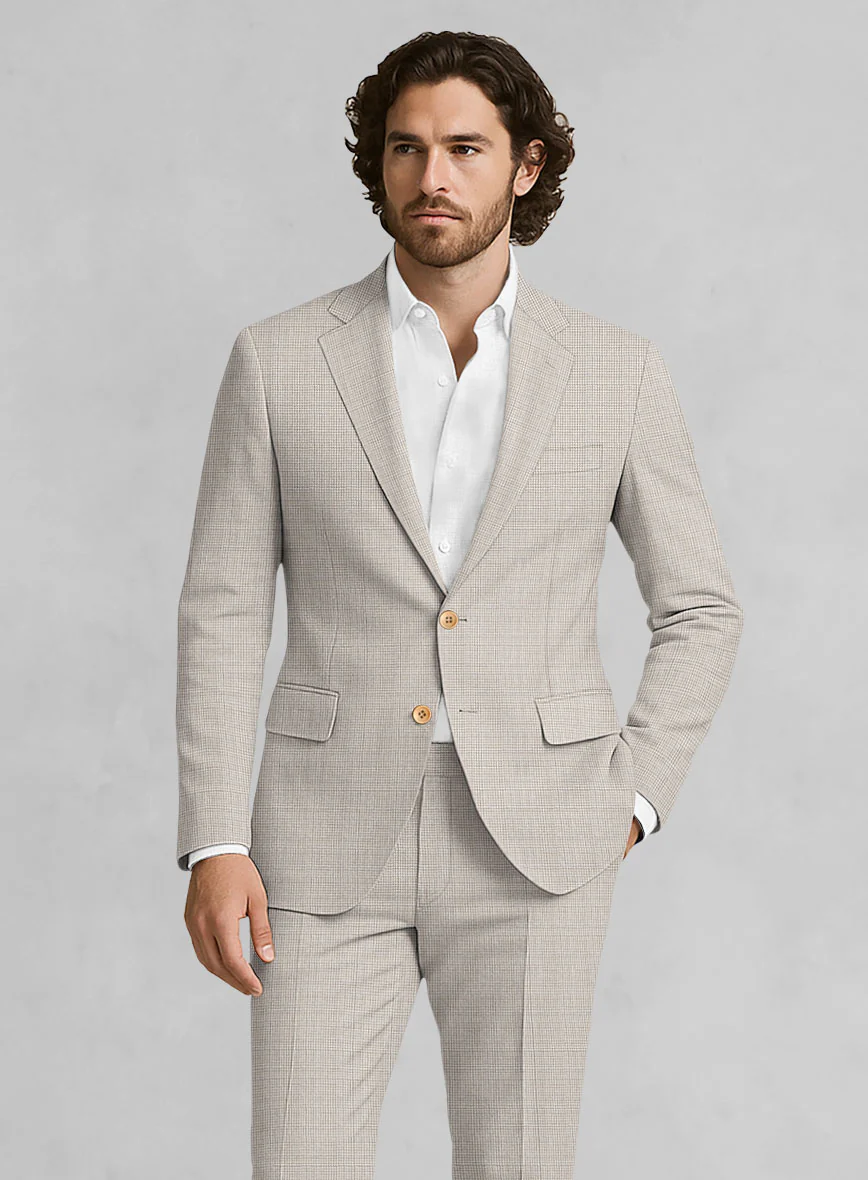 Napolean Fioran Microcheck Beige Wool Suit - Image 4