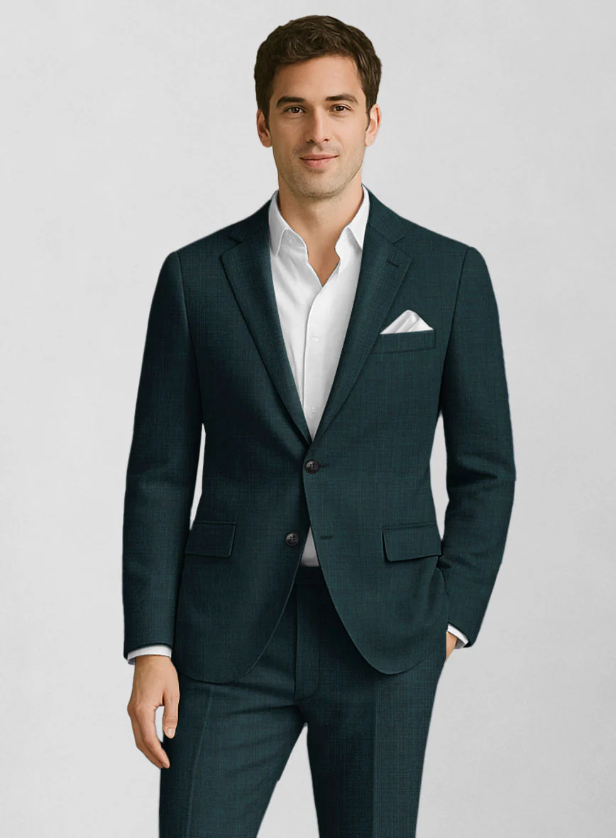 Napolean Fioran Teal Blue Microcheck Wool Suit - Image 3