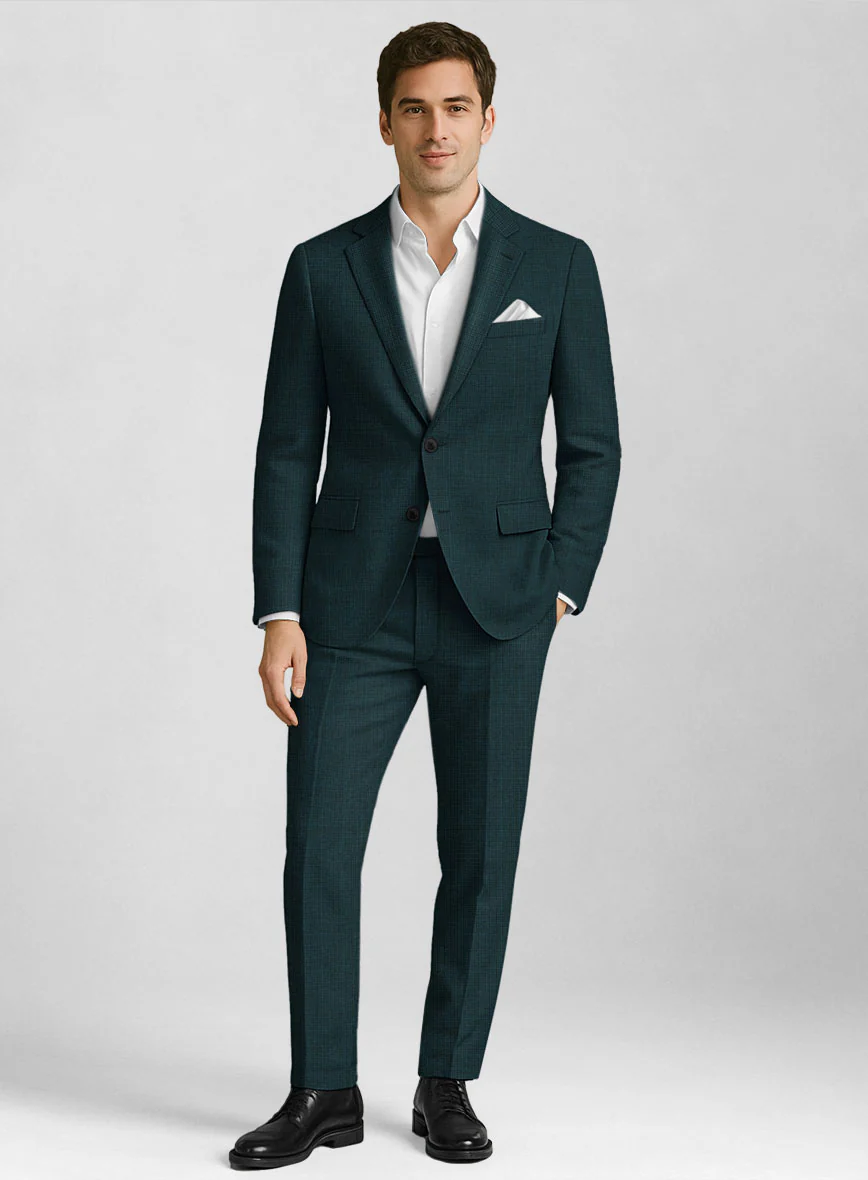 Napolean Fioran Teal Blue Microcheck Wool Suit - Image 6