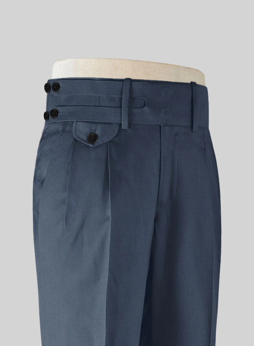 Napolean Flat Blue Double Gurkha Wool Trousers - Image 3