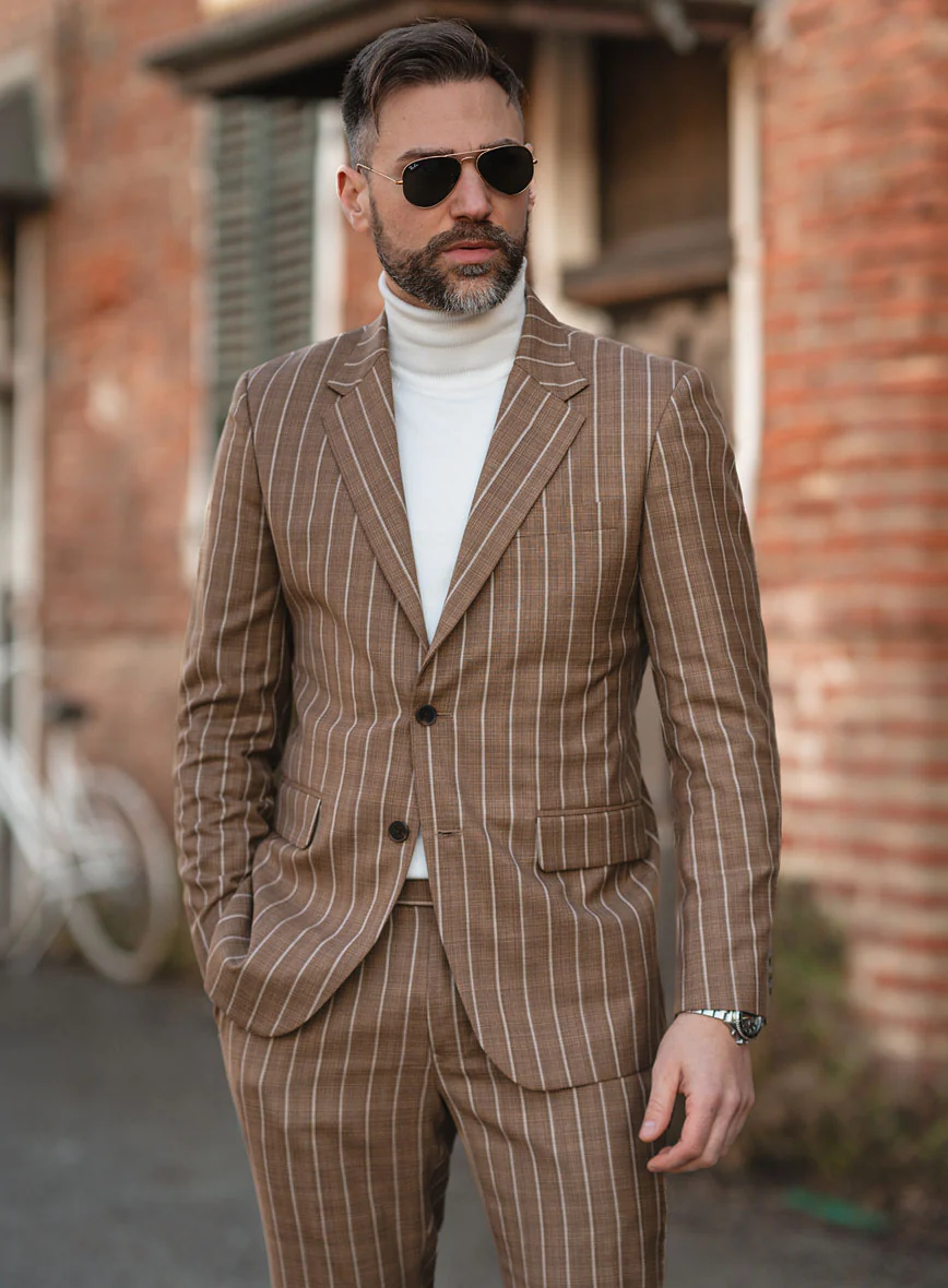Napolean Gavino Stripe Brown Wool Suit - Image 5