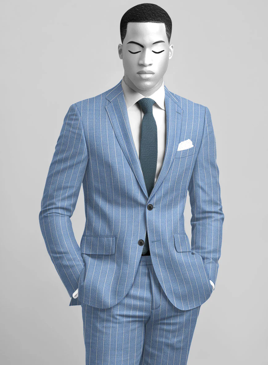 Napolean Gavino Stripe Light Blue Wool Suit - Image 3