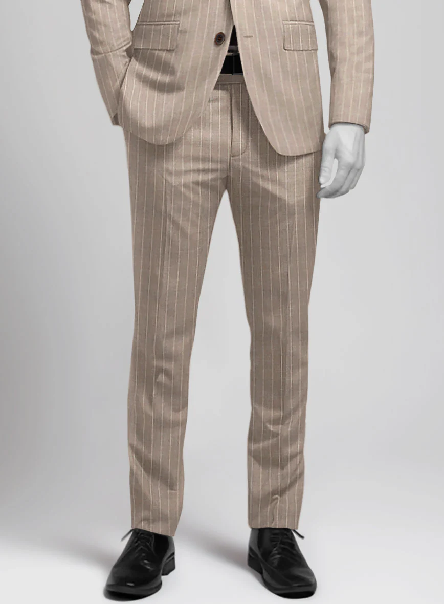 Napolean Genova Stripe Dark Beige Wool Suit - Image 5