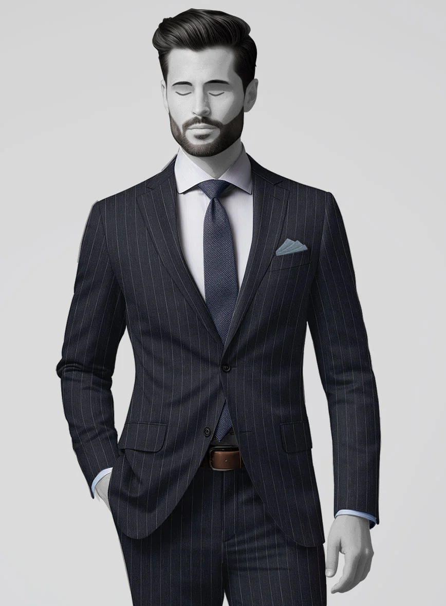 Napolean Genova Stripe Dark Blue Wool Suit - Image 3