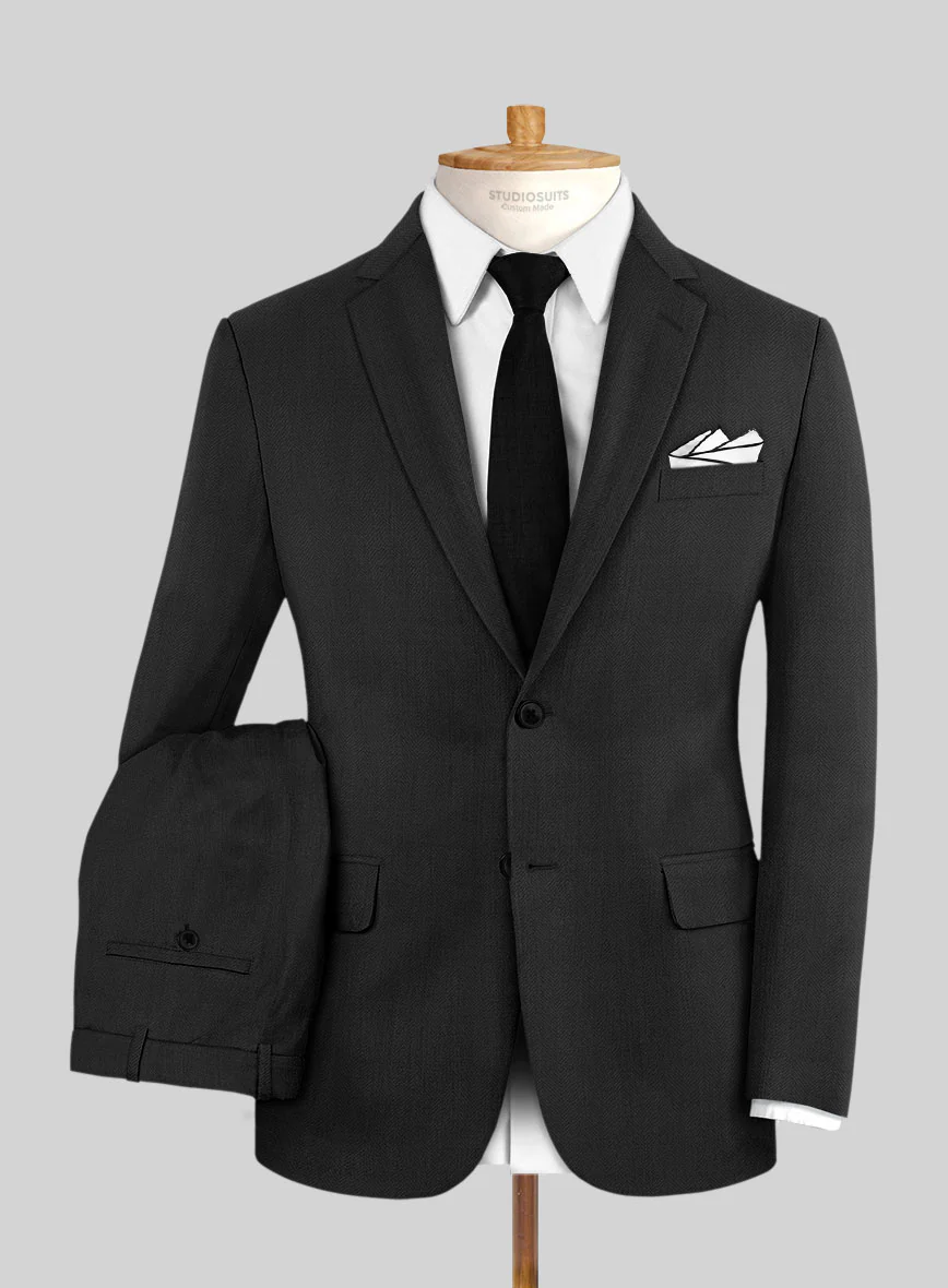 Napolean Imperial Black Herringbone Wool Suit - Image 2
