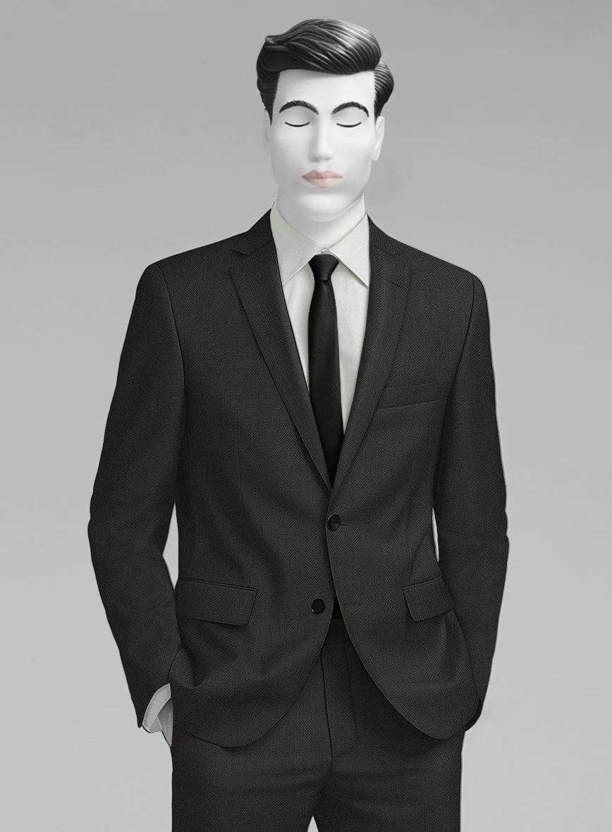 Napolean Imperial Black Herringbone Wool Suit - Image 3